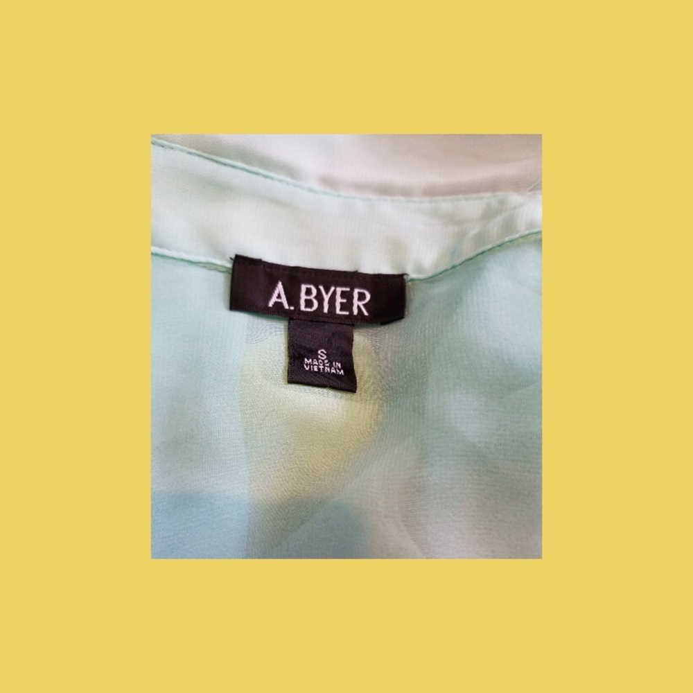 ๐A. BYER Sheer Pastel Rainbow Tie Front Button down Top - Picture 6 of 7